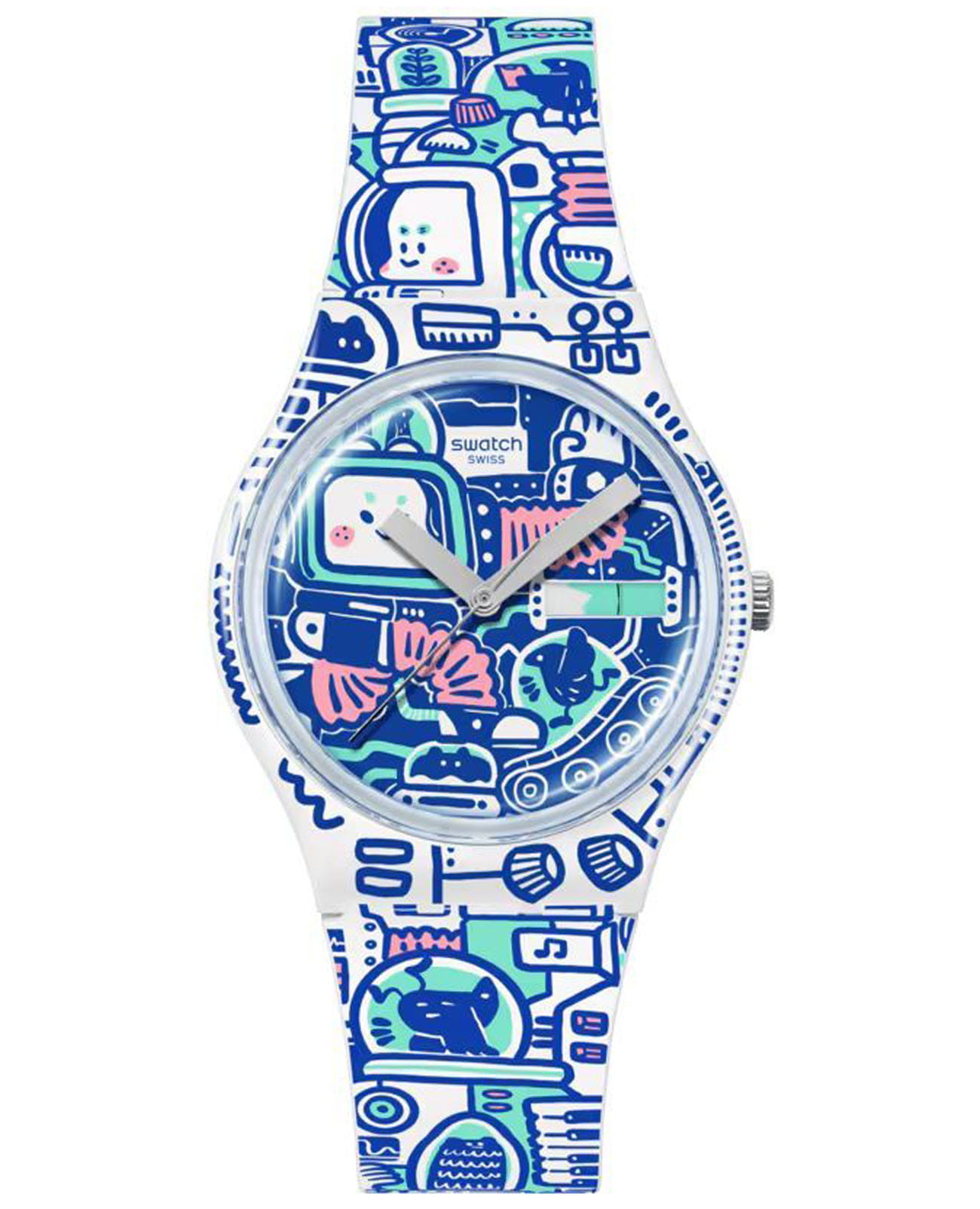 Swatch Swatch Gent Biosourced Standart SO28Z702  SO28Z702 кварцевые женские часы цветной циферблат, браслет силикон — вид спереди