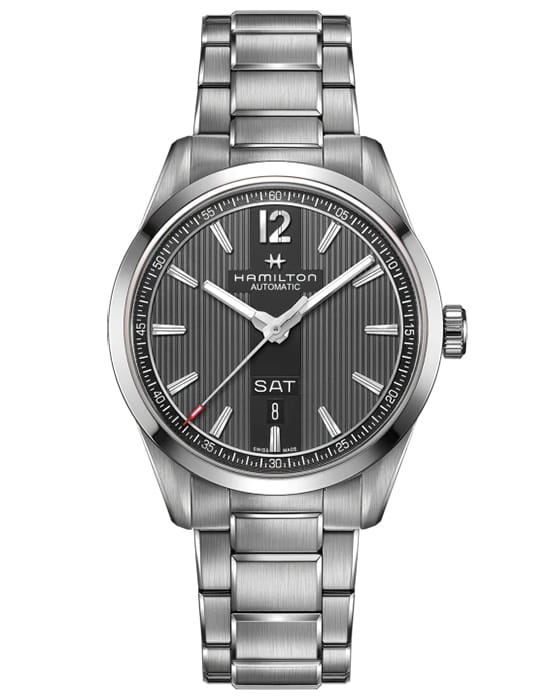 Hamilton Hamilton Broadway Day Date Auto H43515135  H43515135 механические мужские часы черный циферблат, браслет нержавеющая сталь — вид спереди