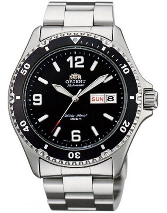 Orient Orient Diving Sports Automatic AA02001B  AA02001B механические мужские часы черный циферблат, браслет нержавеющая сталь — вид спереди