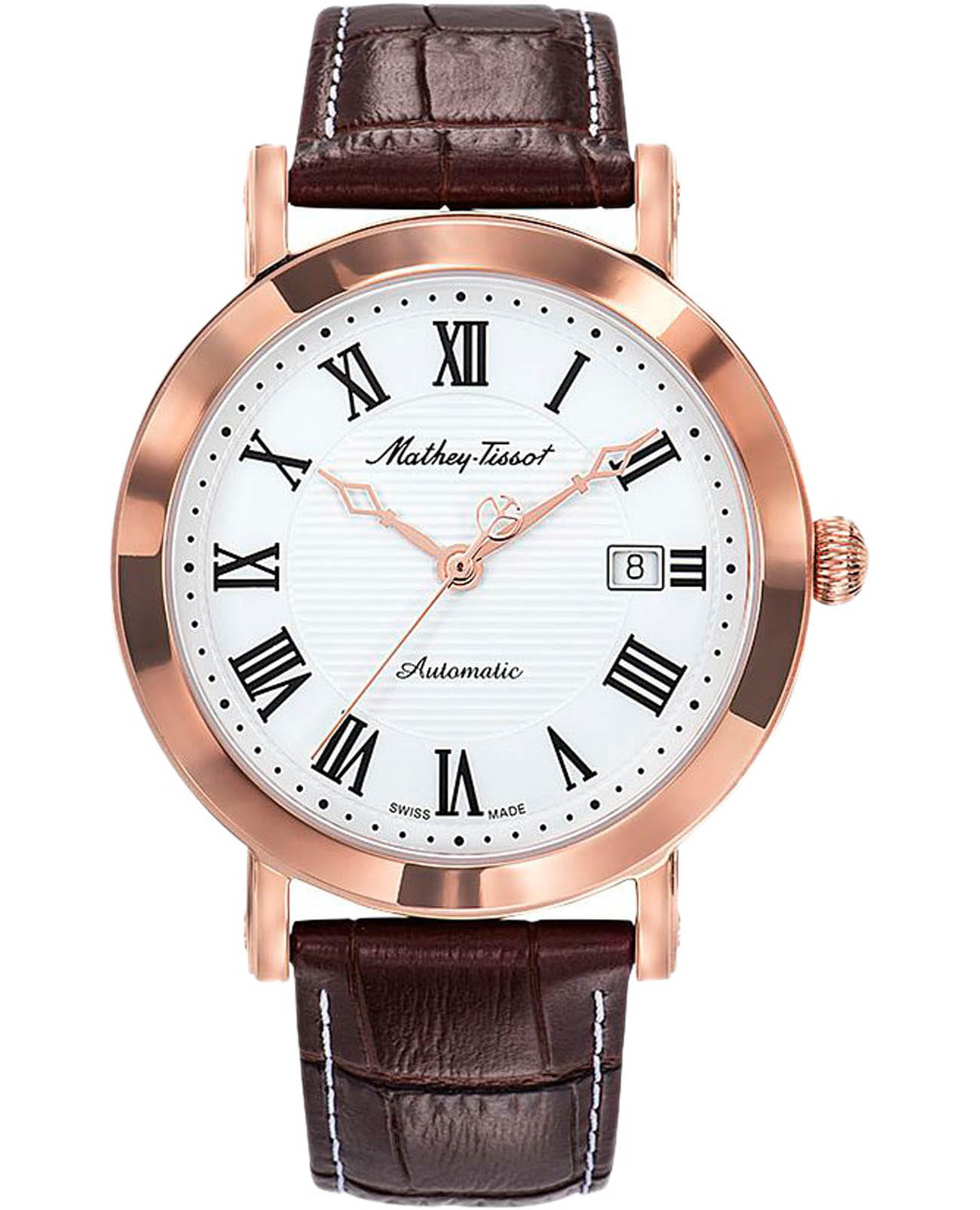 Mathey-Tissot Mathey-Tissot City Auto HB611251ATPBR  HB611251ATPBR механические мужские часы белый циферблат, браслет кожаный — вид спереди