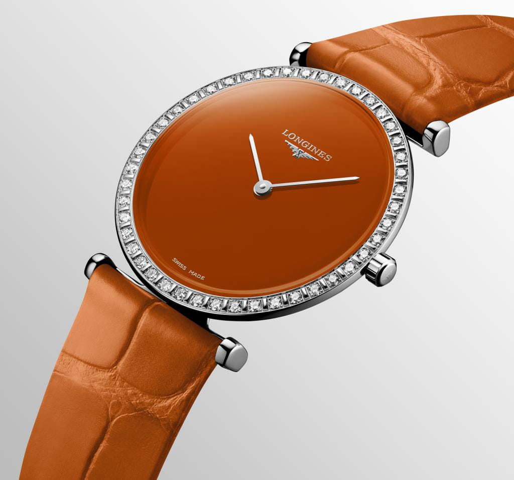 Longines Longines La Grande Classique L4.523.0.92.2 кварцевые женские часы часы крупный план оранжевый циферблата