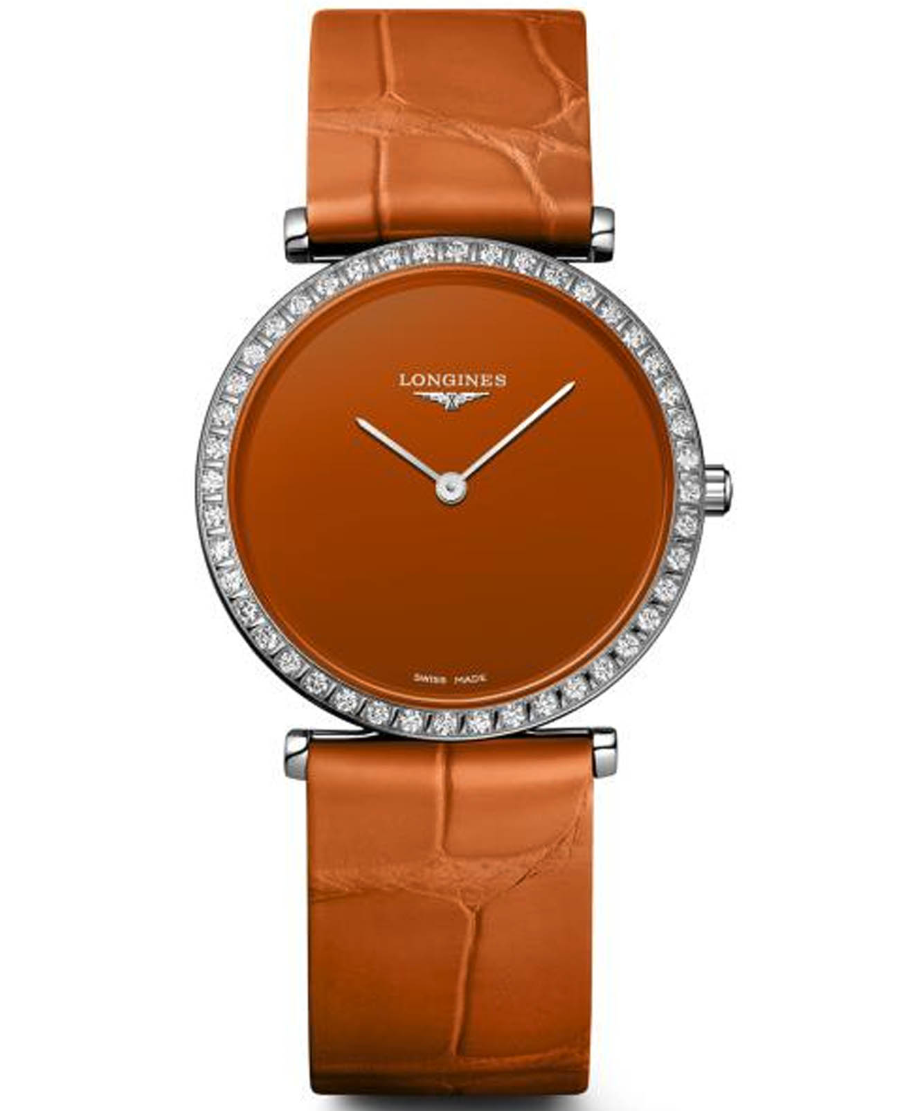 Longines Longines La Grande Classique L4.523.0.92.2  L45230922 кварцевые женские часы оранжевый циферблат, браслет кожаный — вид спереди