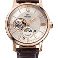 Orient Orient Sun & Moon RA-AS0002S  RA-AS0002S механические мужские часы белый циферблат, браслет кожаный — вид спереди