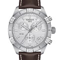 Tissot Tissot PR 100 Sport Gent Chronograph T101.617.16.031.00 PR 100 T1016171603100 кварцевые мужские часы  серебристый циферблат, браслет кожаный — вид спереди