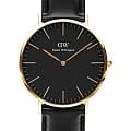 Daniel Wellington Daniel Wellington Classic Sheffield Gold DW00100544  DW00100544 кварцевые мужские часы черный циферблат, браслет кожаный — вид спереди
