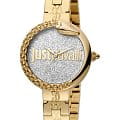 Just Cavalli Just Cavalli Animalier JC1L097M0125  JC1L097M0125 кварцевые женские часы серебристый циферблат, браслет сталь c pvd покрытием — вид спереди