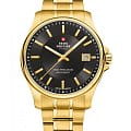 Swiss Military by Chrono Swiss Military by Chrono Сверхточные SM30200.08  SM30200.08 кварцевые мужские часы черный циферблат, браслет нержавеющая сталь с pvd-покрытием — вид спереди