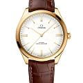 Omega Omega De Ville Tresor 435.53.40.21.09.001  43553402109001 механические мужские часы белый циферблат, браслет кожаный — вид спереди