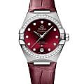 Omega Omega Constellation 131.18.36.20.61.001  13118362061001 механические женские часы  красный циферблат, браслет кожаный — вид спереди