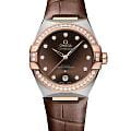 Omega Omega Constellation 131.28.36.20.63.001  13128362063001 механические женские часы коричневый циферблат, браслет кожаный — вид спереди