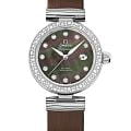 Omega Omega De Ville Ladymatic 425.37.34.20.57.004 Ladymatic 42537342057004 механические женские часы зеленый циферблат, браслет кожаный — вид спереди