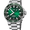 Oris Oris Aquis 01 400 7763 4157-07 8 24 09PEB  01 400 7763 4157-07 8 24 09PEB механические мужские часы зеленый циферблат, браслет нержавеющая сталь — вид спереди