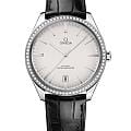 Omega Omega De Ville Tresor 435.18.40.21.02.001  43518402102001 механические мужские часы серебристый циферблат, браслет кожаный — вид спереди