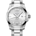 Longines Longines Conquest L3.760.4.76.6  L37604766 кварцевые мужские часы серебристый циферблат, браслет нержавеющая сталь — вид спереди