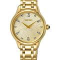 Seiko Seiko Discover More SRZ552P1  SRZ552P1 кварцевые женские часы золотой циферблат, браслет нержавеющая сталь с pvd-покрытием — вид спереди