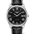Longines Longines Master Collection L2.893.4.51.8  L28934518 механические мужские часы черный циферблат, браслет кожаный — вид спереди