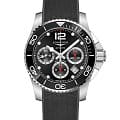 Longines Longines HydroConquest L3.783.4.56.9  L37834569 механические мужские часы черный циферблат, браслет каучук — вид спереди