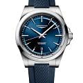 Longines Longines Conquest L3.830.4.92.9  L38304929 механические мужские часы синий циферблат, браслет каучук — вид спереди