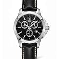 Longines Longines Conquest L3.379.4.56.3  L33794563 кварцевые мужские часы черный циферблат, браслет кожаный — вид спереди