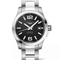 Longines Longines Conquest L3.776.4.58.6  L37764586 механические мужские часы черный циферблат, браслет нержавеющая сталь — вид спереди